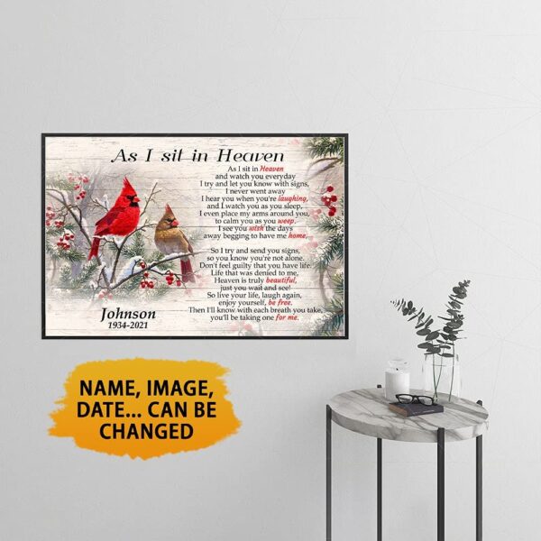 Cardinal As I Sit In Heaven Inspirational Canvas Vintage Wall Decor Personalized - Image 3