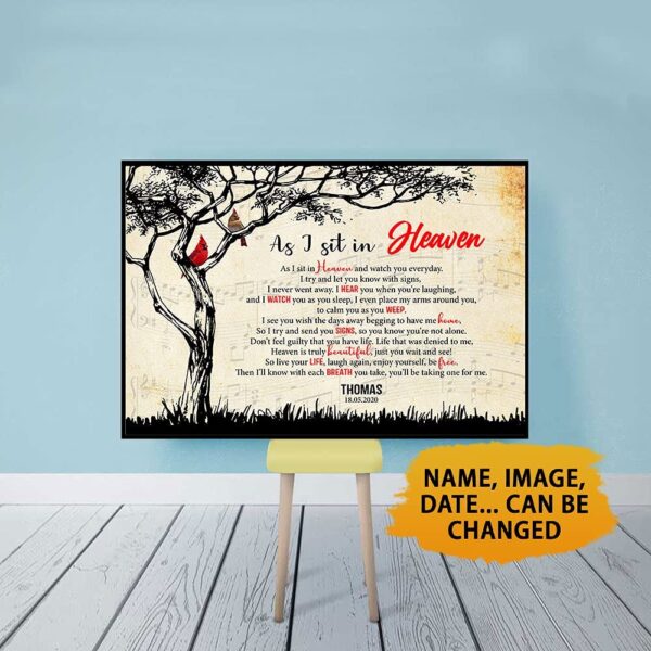 As I Sit In Heaven Cardinal Canvas Music Vintage Wall Art Home Decor Personalized