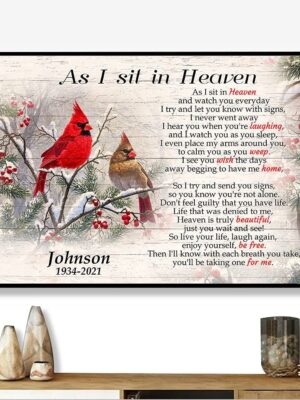 Cardinal As I Sit In Heaven Inspirational Canvas Vintage Wall Decor Personalized