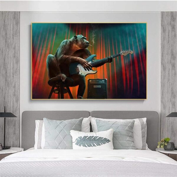 Funny Music Monkey Playing Guitar Canvas Art - Image 3