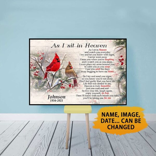 Cardinal As I Sit In Heaven Inspirational Canvas Vintage Wall Decor Personalized - Image 2