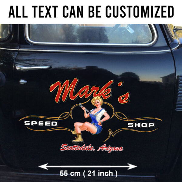Personalized Pinup Girl Spark Plug Hot Rod Pinstriping Set 02 Vinyl Decals - Image 2