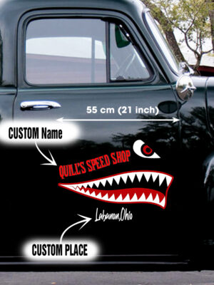 Personalized Vintage Hot Rod Pinstripe P40 Shark Mouth Decals