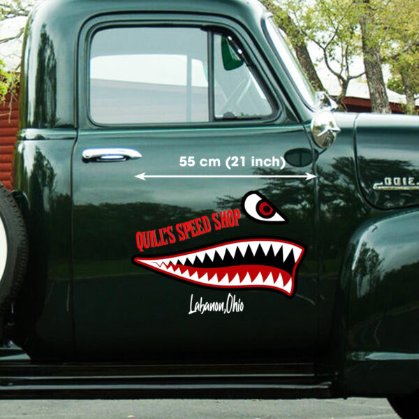 Personalized Vintage Hot Rod Pinstripe P40 Shark Mouth Decals - Image 2