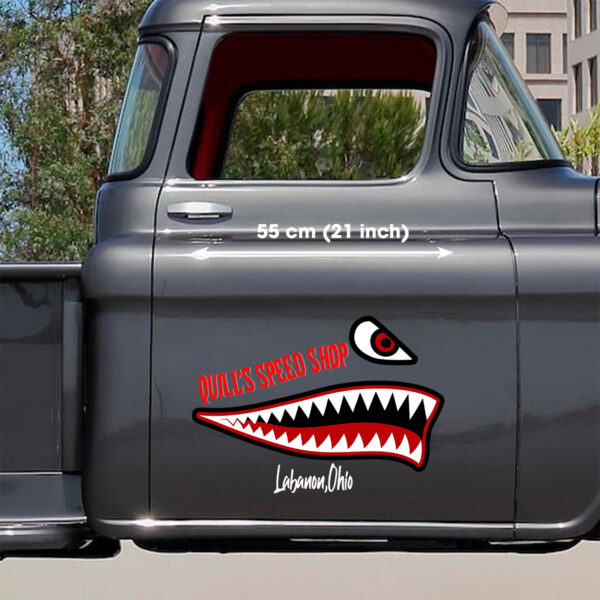 Personalized Vintage Hot Rod Pinstripe P40 Shark Mouth Decals - Image 3