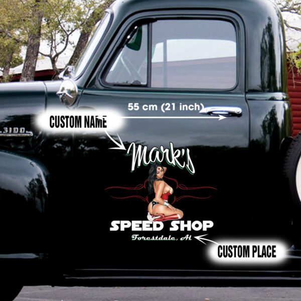 Speed Shop Wonder Woman Pin Up Girl Pinstripe Decals for Cars