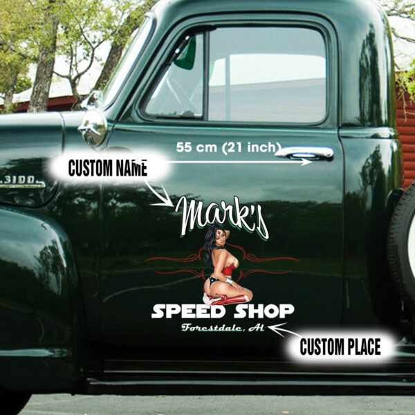 Speed Shop Wonder Woman Pin Up Girl Pinstripe Decals for Cars - Image 3