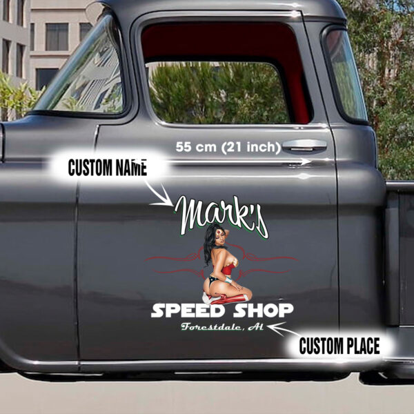 Speed Shop Wonder Woman Pin Up Girl Pinstripe Decals for Cars - Image 4