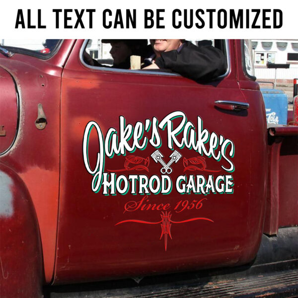 Vintage Hot Rod Garage Door Art Pinstripe Lettering For Car - Large Size Stickers